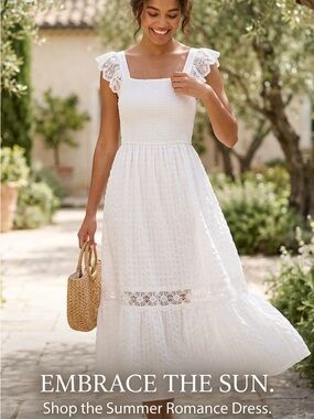 Source Unknown White Maxi Dress with Lace Sleeves